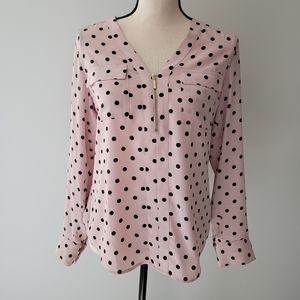 Pink and black polka dot blouse